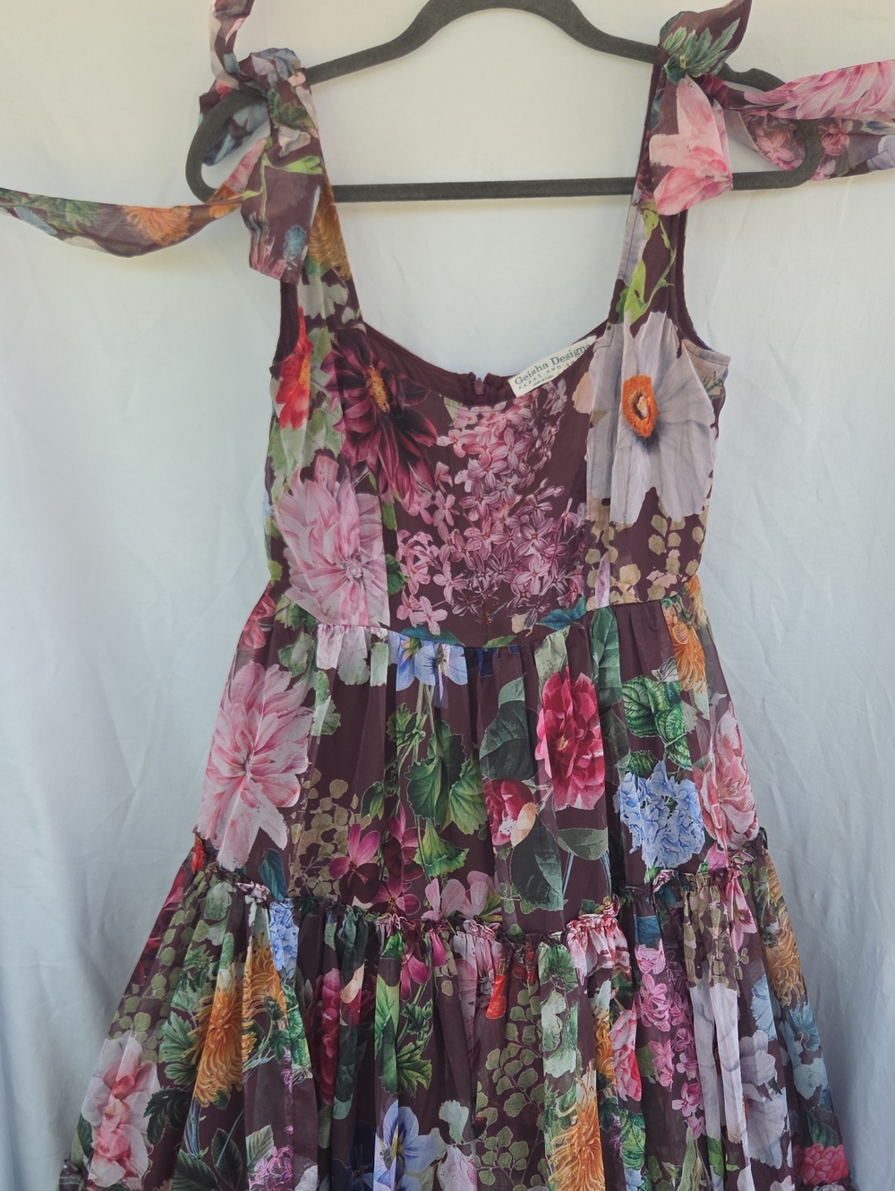 Floral Tie-Shoulder Midi Dress in Plum